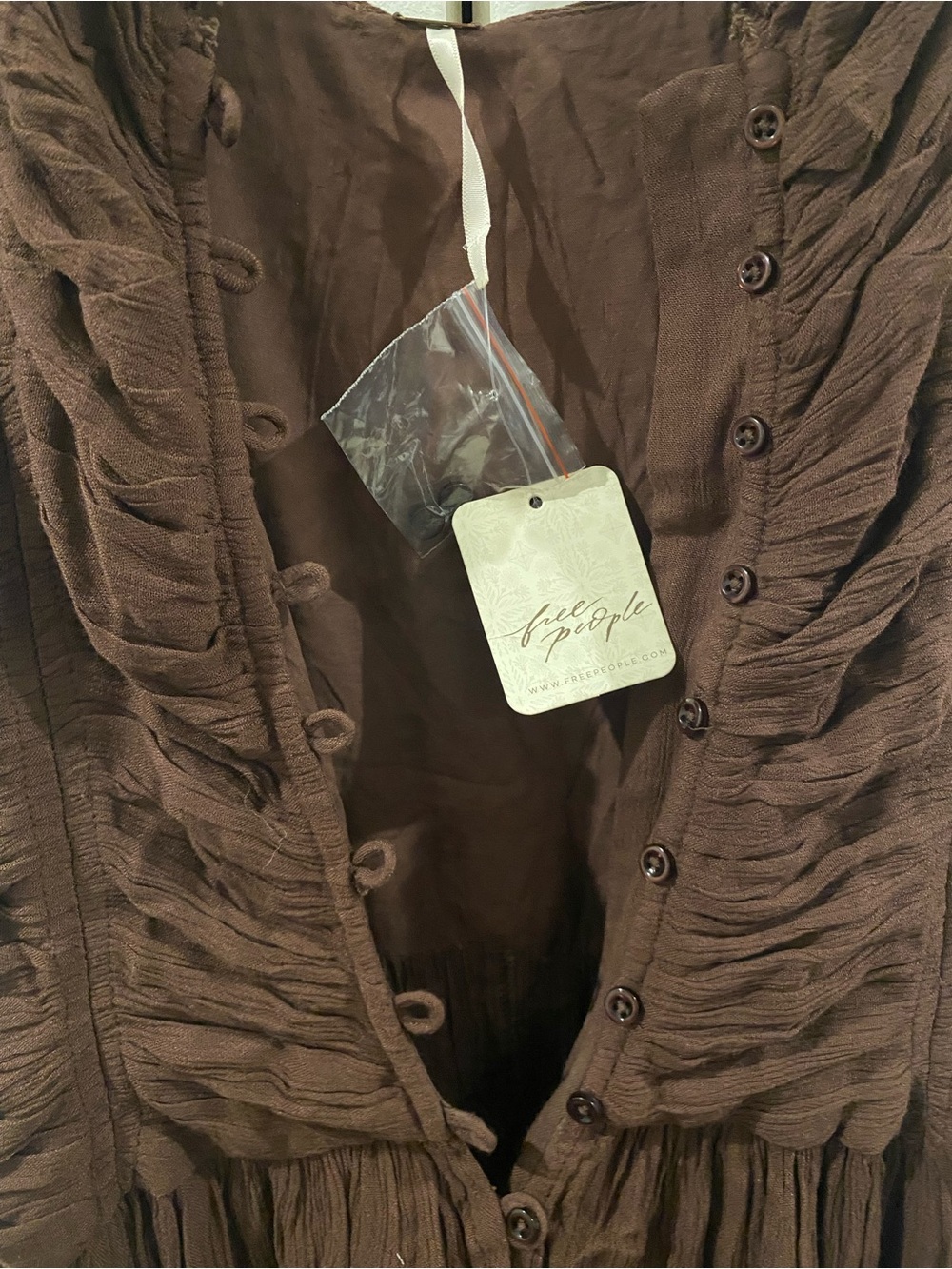Free People Brown Ruched Maxi Dress with Spaghetti Straps π€ - Picture 4 of 5